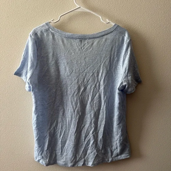 Mango MNG V-Neck Linen T-Shirt sky blue size large - Picture 3 of 9